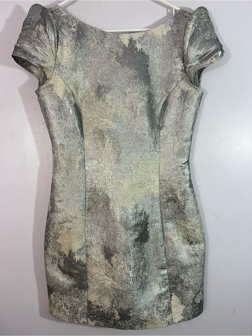 NWT Ladakh Mirage Silver Metallic Mini Dress Size 4 Open Back Cocktail Party